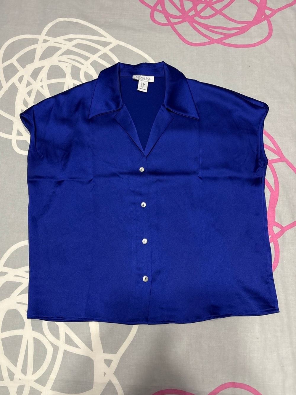 Rachel Zoe Royal Blue Sleeveless Collared Blouse